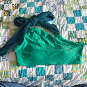 summersalt Asymmetrical Bandeau Top in Emerald Green with Teal Tie